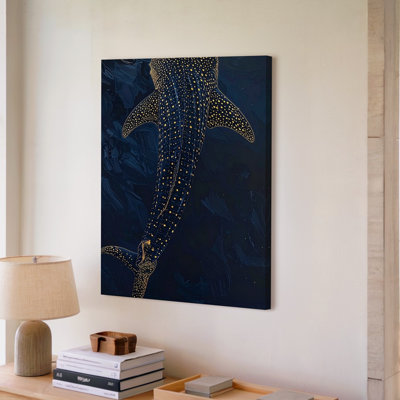 Wall Art Golden Whale Shark Canvasminimalist Cosmic Ocean Canvas Ready To Hang Gallery Wrapped Home Decor Modern Design Premium Quality