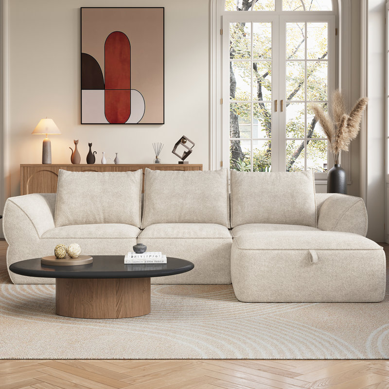 Canapé modulaire Boneless de 104 po avec siège profond, canapé rembourré confortable en forme de L pour le salon, canapé 3 places sans os avec repose-pieds mobile, housse amovible, aucun assemblage requis