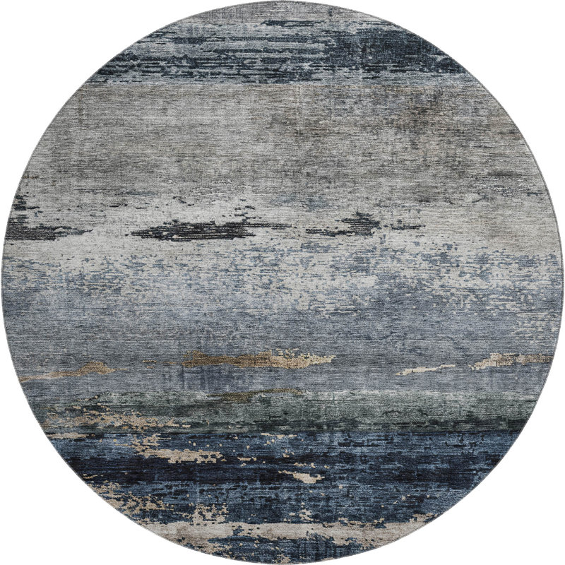 Premium Machine Washable Lyndhurst AMF1195 Abstract Rug, Round 8'