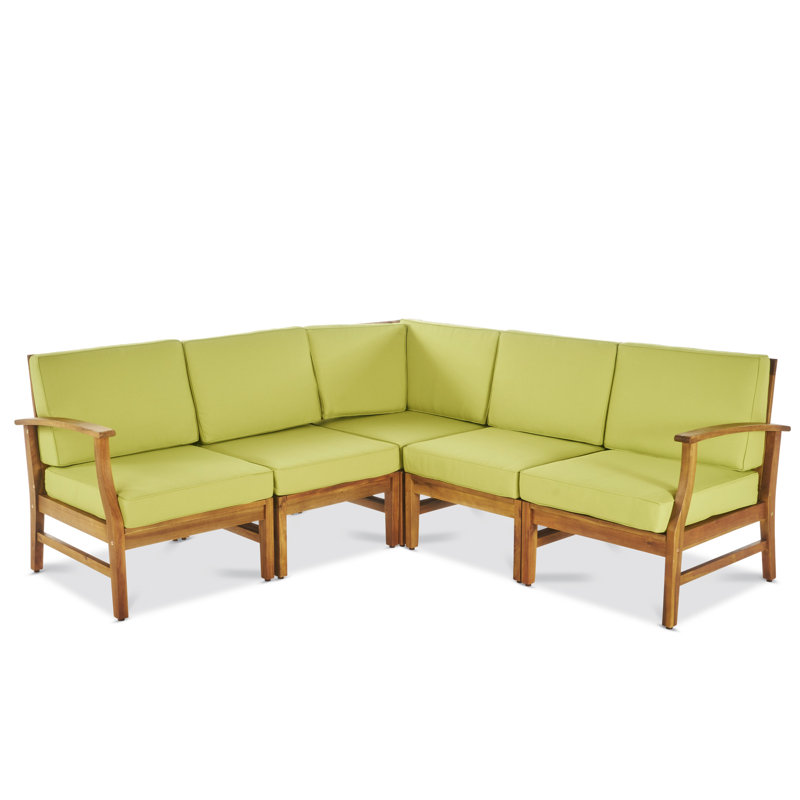 Bevelyn Acacia 5-Person Patio Seating Group with Cushions, Green