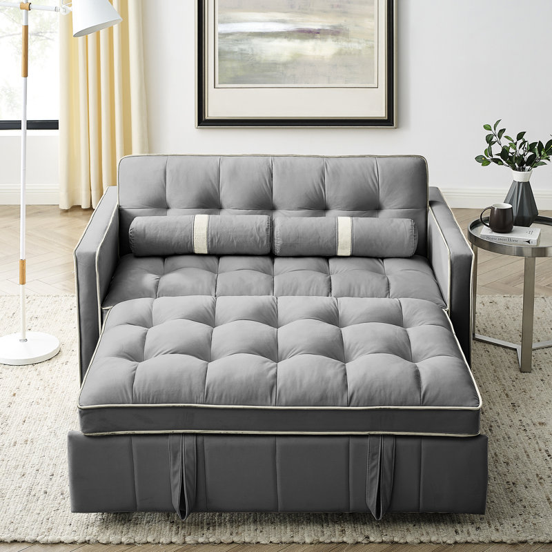 Sommeil coulissant en velours gris, 2 places de 55,5 po avec poches latérales, coussins réglables et lombaires pour le salon d'appartement
