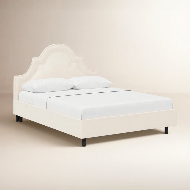 Lit plateforme tapissier Knipe, Sergé Performance blanc, Grand