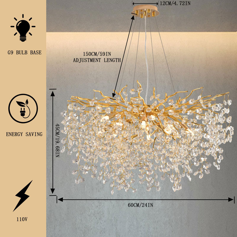Lustre en cristal branche d'arbre