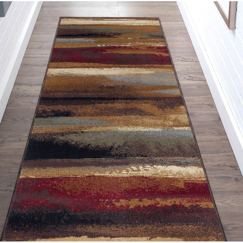 Mettler Abstract Brown/Red/Beige Contemporary Indoor Area Rug, Runner 2'7" x 9'10"