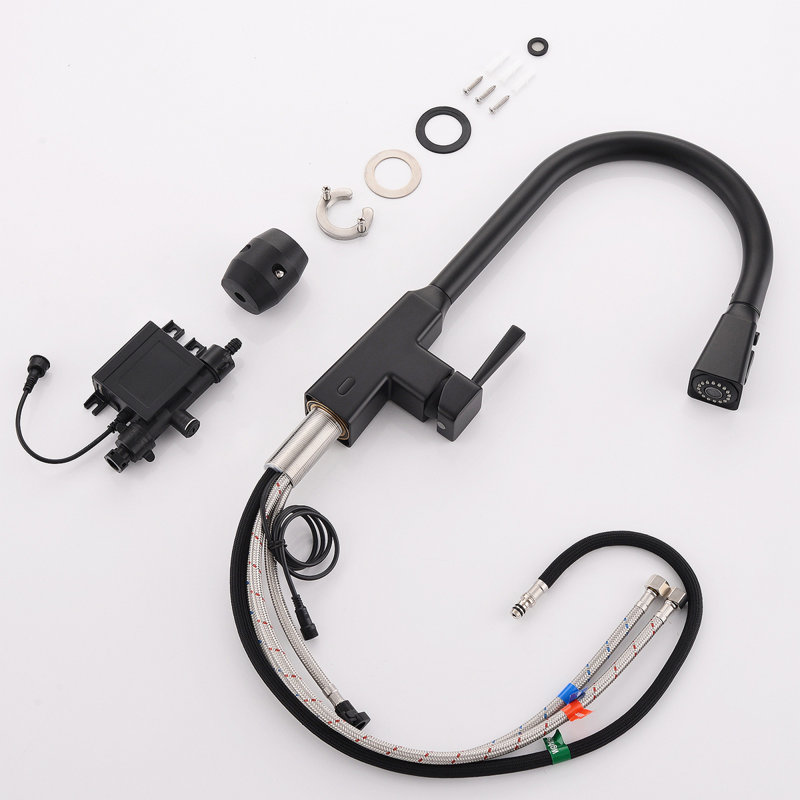 Robinet de cuisine sans contact, robinet de cuisine intelligent automatique mains libres, Noir