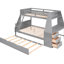 Lit simple superposé au dessus d'un lit double avec lit gigogne, bureau, tablette, 3 tiroirs - rangement gris Grace-188518052-188518053