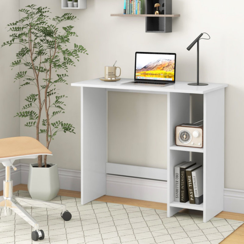 Petit bureau d'ordinateur avec rangement et tablette réglable, Blanc