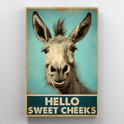 Donkey Hello Sweet Cheeks - 1 Piece Rectangle Graphic Art Print On Wrapped Canvas - Wrapped Canvas Graphic Art