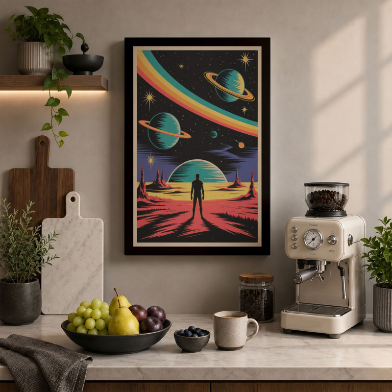 Cosmic Wonder Retro - Wrapped Canvas, 24x16 - 61.0 x 40.6 cm, Terracotta Border