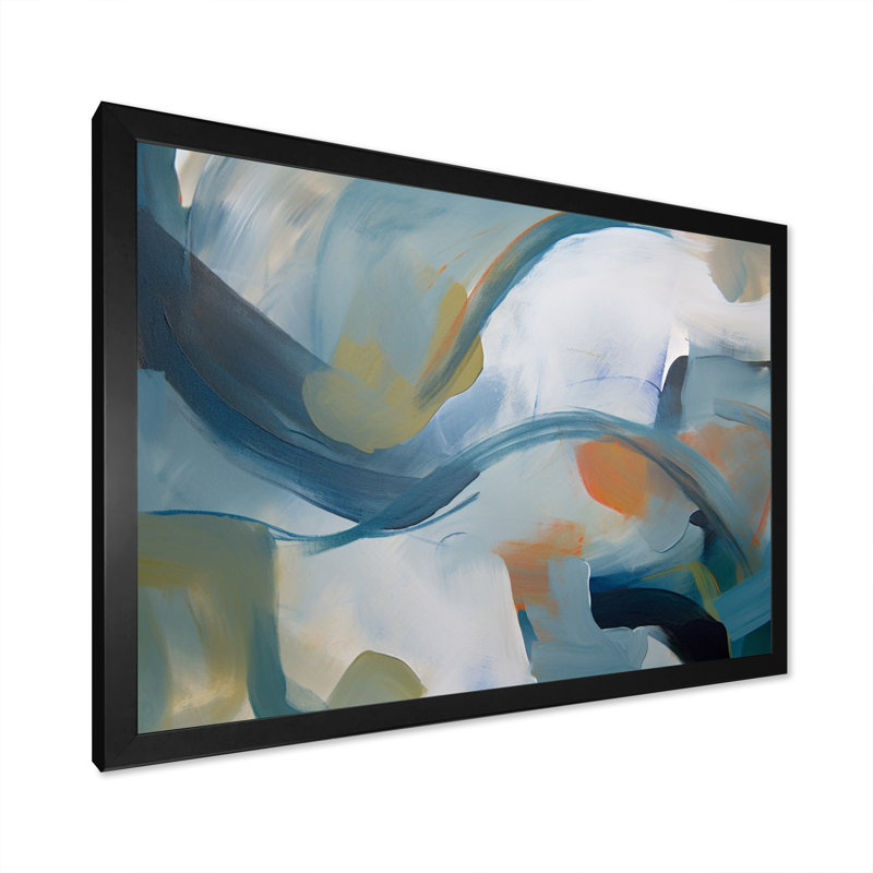 «Distant Horizon In Retro Shades Of Blue», peinture murale abstraite, Cadre photo noir, H 12 po x l 20 po x P 1 po