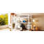 Lit mezzanine simple blanc avec deux tiroirs, bureau polyvalent et ambiance créant un support à DEL qui change de couleur en continu pour créer une atmosphère d'étude décontractée-2090130248