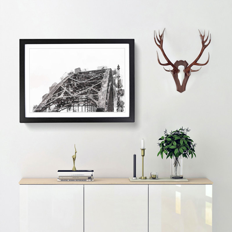 Tyne Bridge in Gateshead Newcastle in Abstract - Picture Frame Graphic Art Print, Black Framed, 48cm H x 65cm W x 2cm D