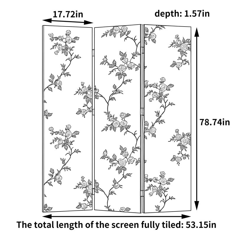 Pastoral floral folding screen, H 78,74 po x l 53,15 po x P 1,57 po