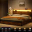 Cadre de lit moderne Livia avec 4 tiroirs et tête de lit ouverte avec rangement, lampe DEL réglable et station de recharge, sommier non requis.-957166410-940183712