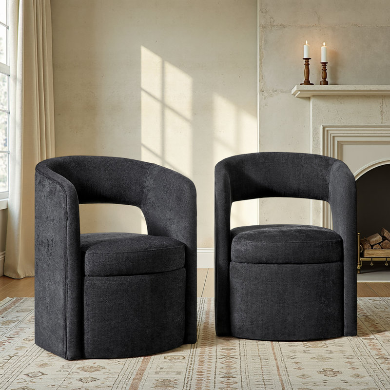 Aadhira 25.5"W Modern Movable Dining Chair With Storage Set Of 2, Black
