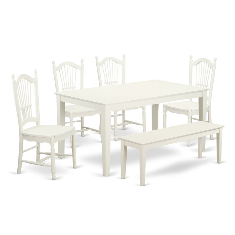 Ensemble de salle à manger 5 pièces comprenant une table de salle à manger rectangulaire et 4 chaises de cuisine, 36 po x 60 po, lin blanc