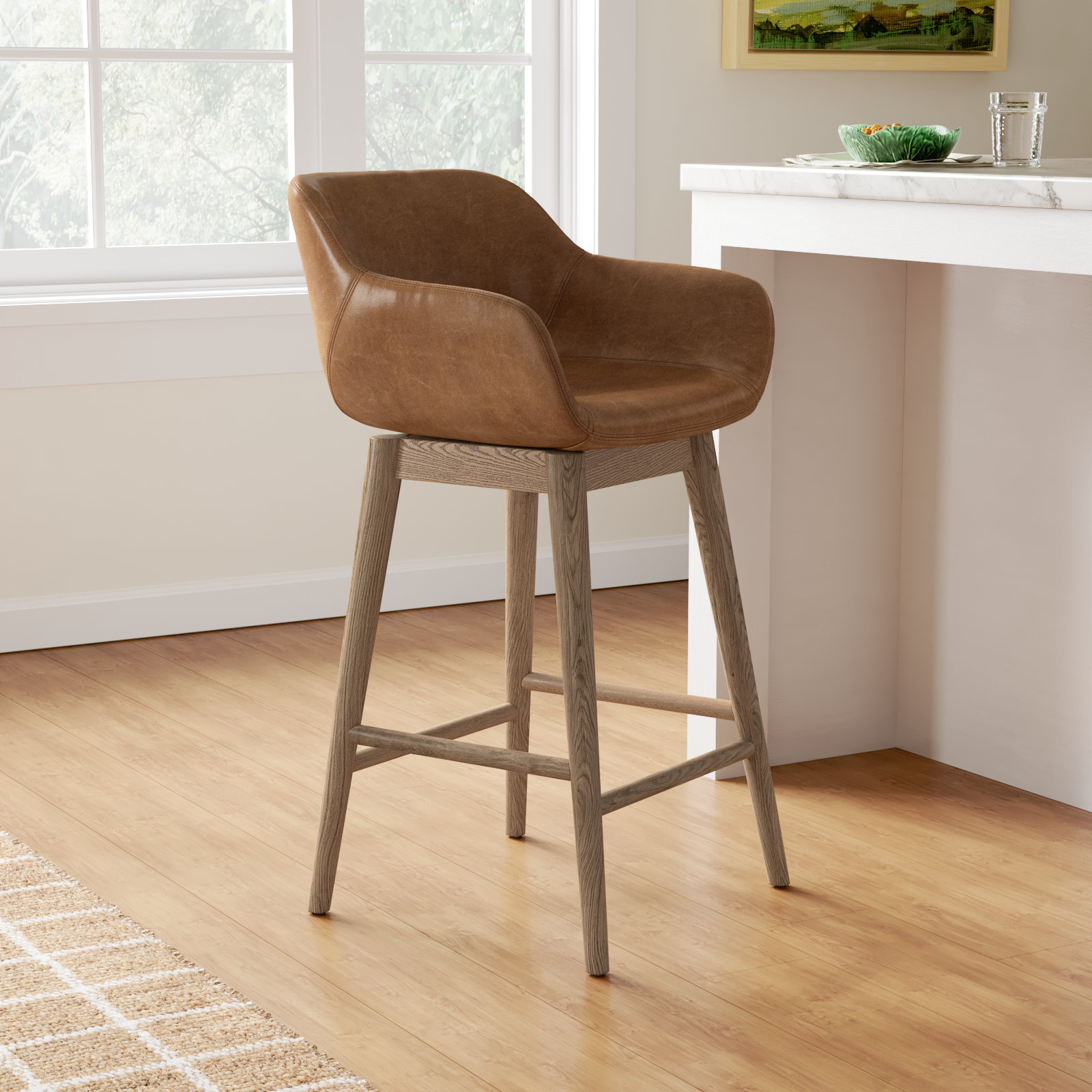 Bahari Swivel Bar and Counter Stool, Counter Stool (26.5" Seat Height), Sonoma Chestnut/Genuine Leather, Amber Ash