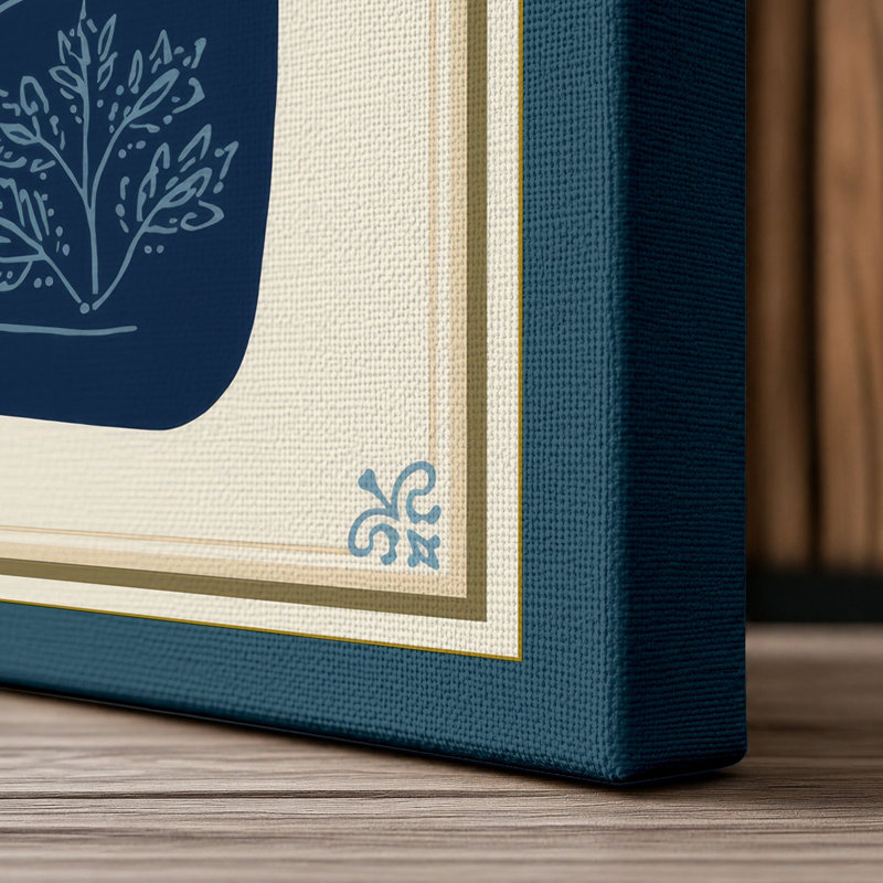 Botanical Cat Boho - Wrapped Canvas, 36x24 - 91.4 x 61.0 cm, Teal Border