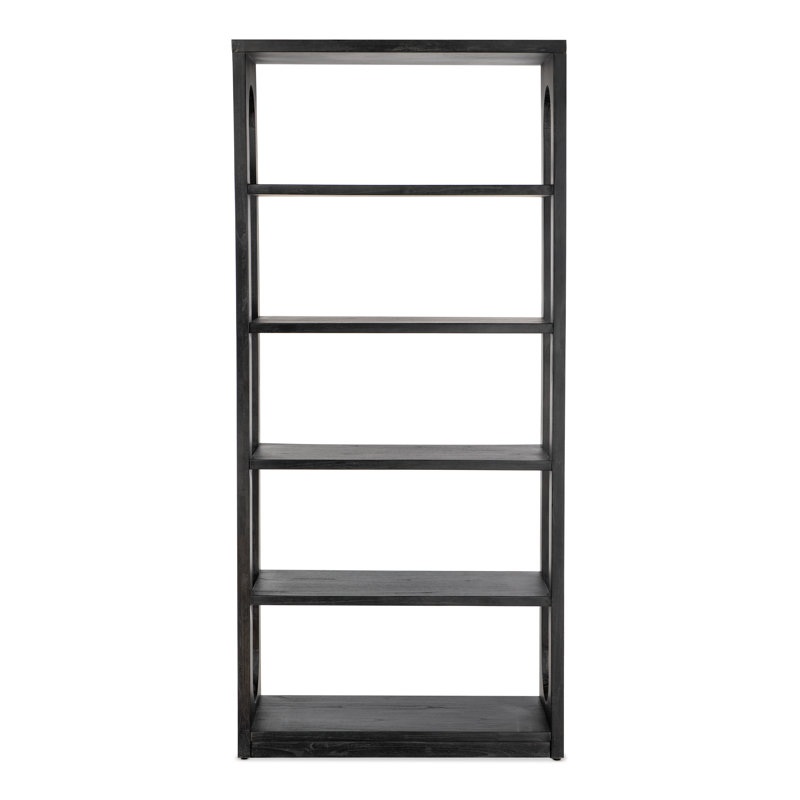 Black Wood Transitional Etagere Bookcase with 4 Shelves