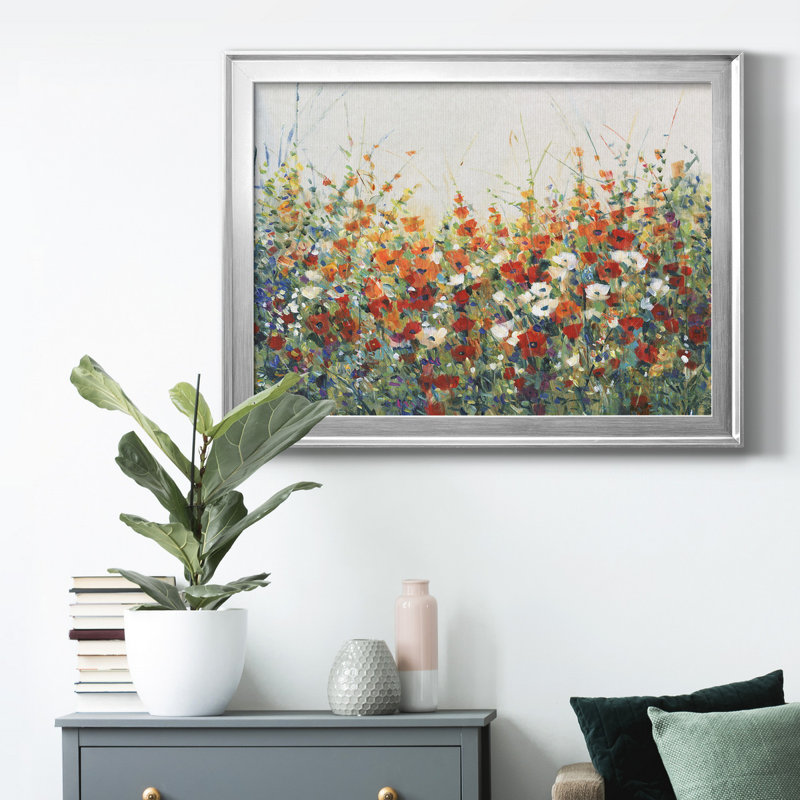 «Garden In Bloom I», toile encadrée de qualité supérieure - prête à être accrochée, Cadre argenté, Pas de tapis