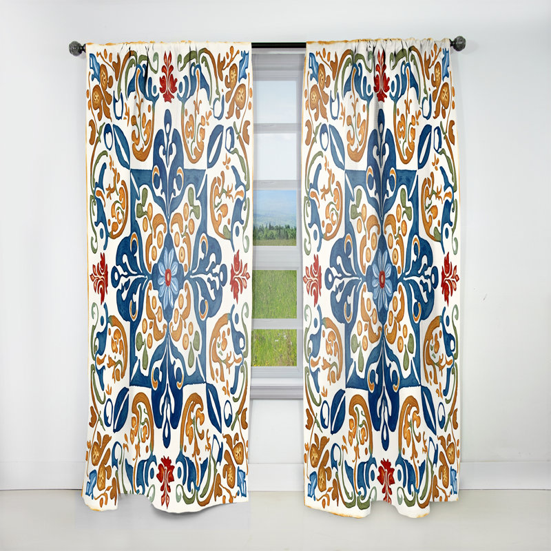 Rideaux en velours méditerranéen à motif méditerranéen rétro bleu VII - 1 panneau, L 52 po x L 108 po