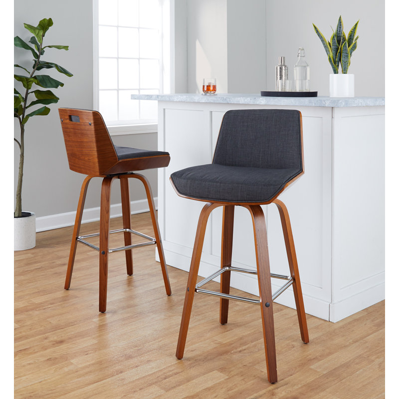 Swivel Upholstered Counter Stool, Bar Stool (30" Seat Height), Walnut/Chrome, Charcoal