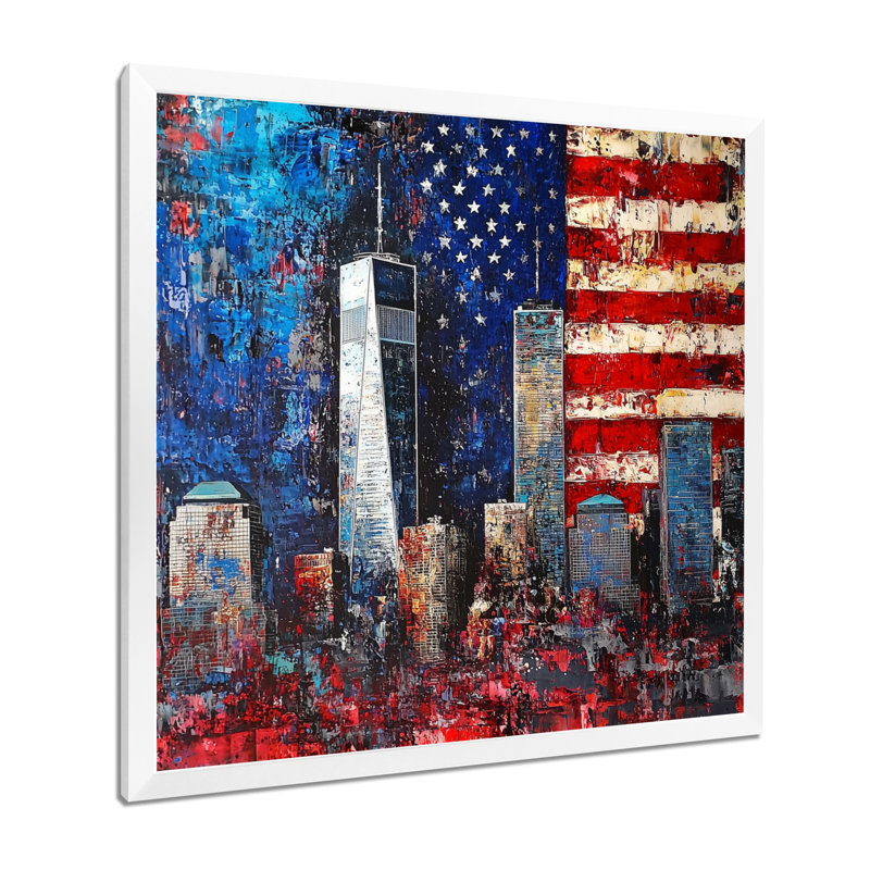 «Abstract 911 Towers Memories» - art mural patriotiste américain, H 16 po x l 16 po, Reproduction encadrée d'une seule photo