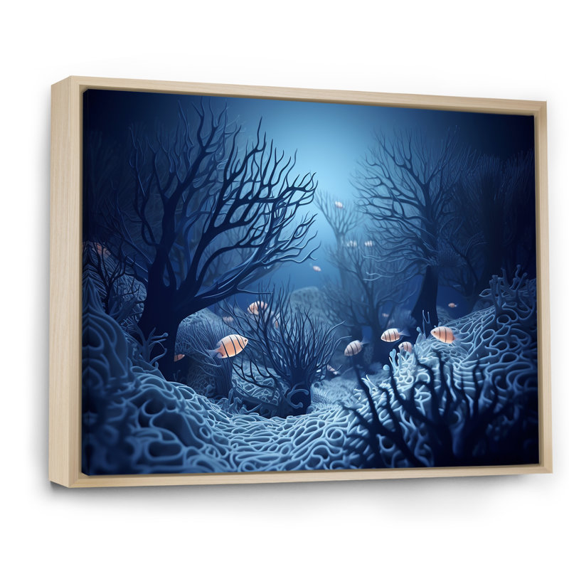 Art sous-marin bleu et noir sous-marin, Cadre naturel flottant, H 24 po x l 32 po