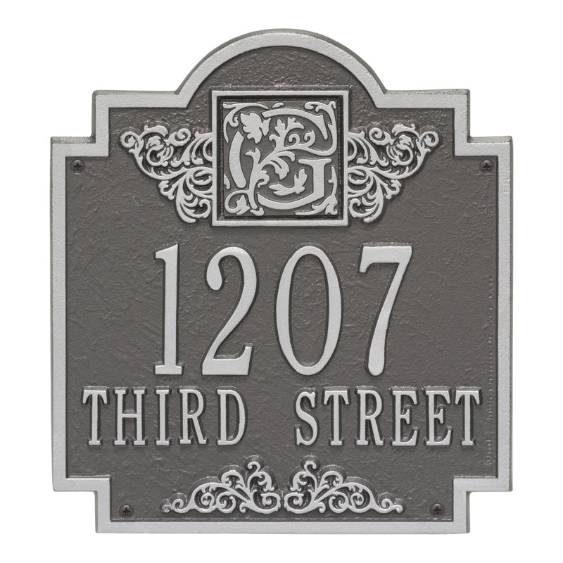 Monogram 2-Line Wall Address Plaque, Pewter and Silver, Yes