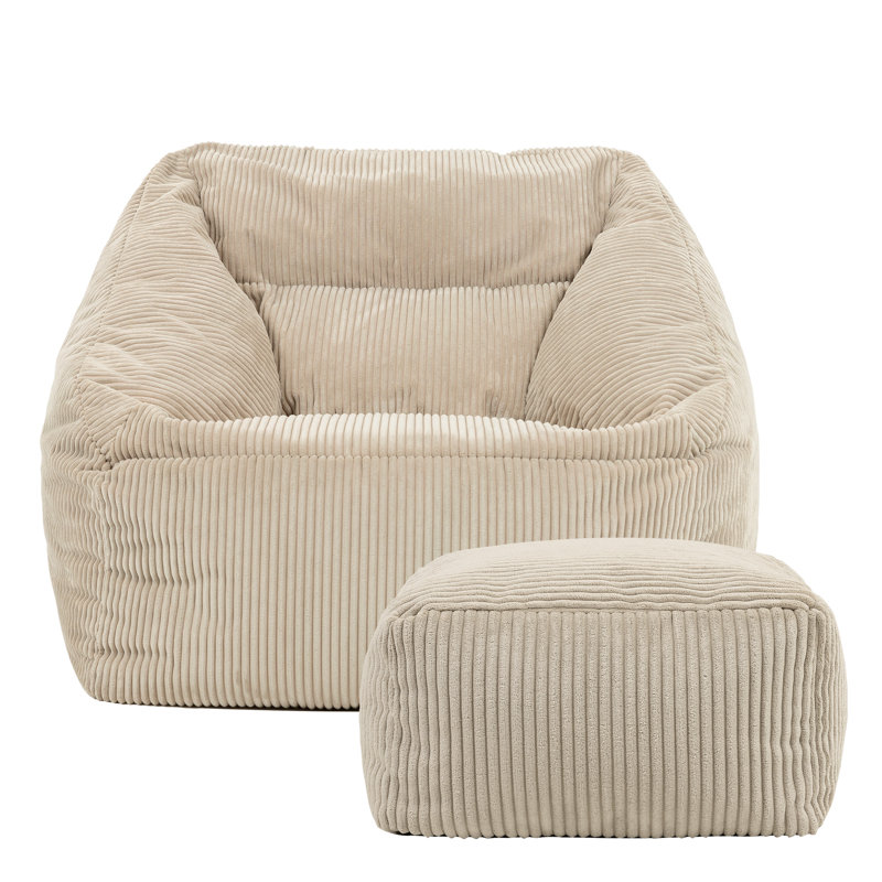 Natalia Corduroy Armchair Bean Bag and Square Footstool, Stone