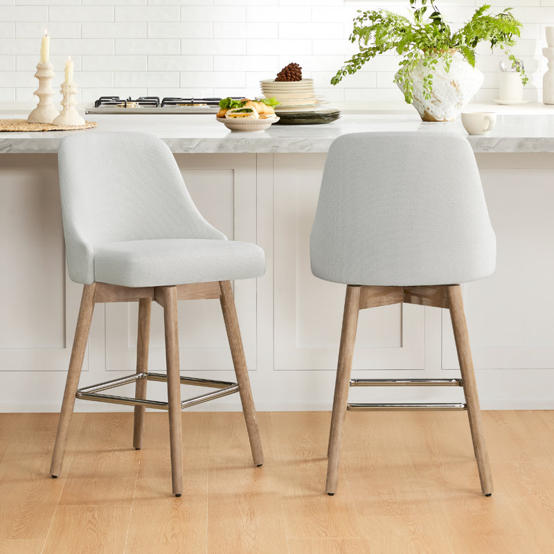 Luong Swivel 26'' Counter Stool, White/Beige