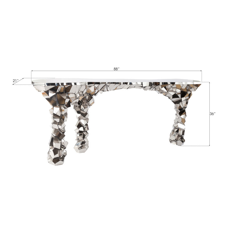Silver Glass and Metal Rectangular Console Table with Storage