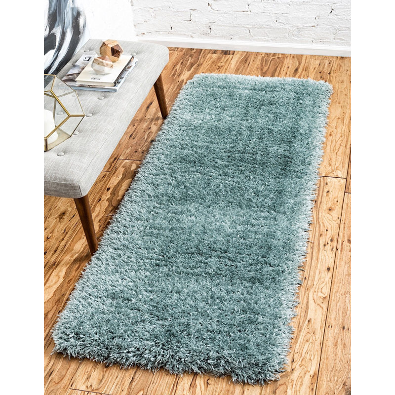 Tapis à poils longs bleu, Tapis de couloir 2 pi x 10 pi