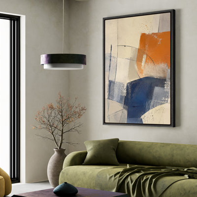 Art mural encadré - Composition abstraite géométrique en bleu marine et terre cuite - 16 po x 24 po, 24 po x 36 po