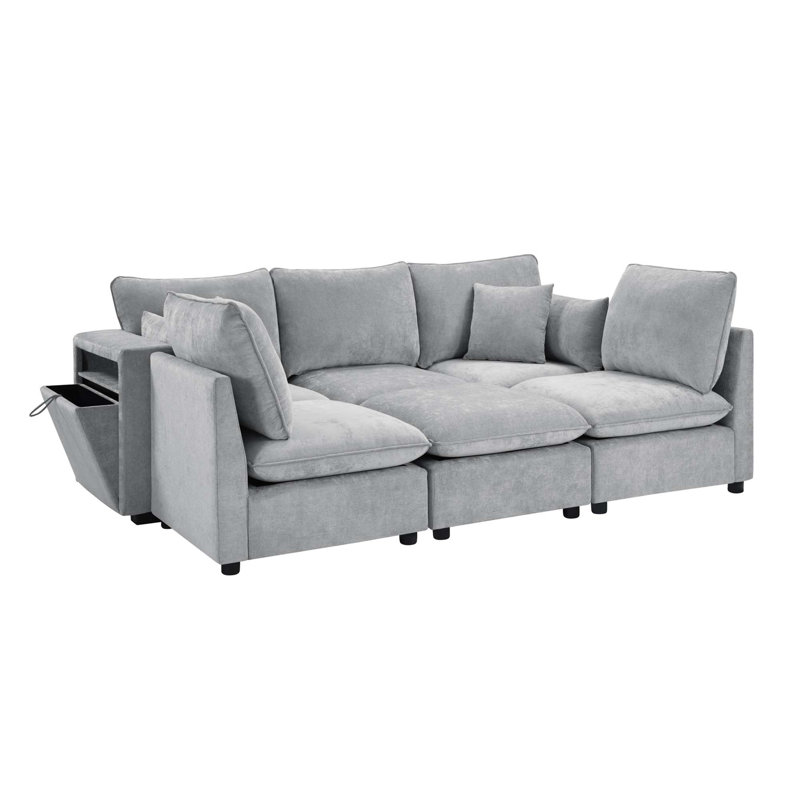 Modern Modular Sectional Sofa with Storage Compartments and USB Ports, Gray