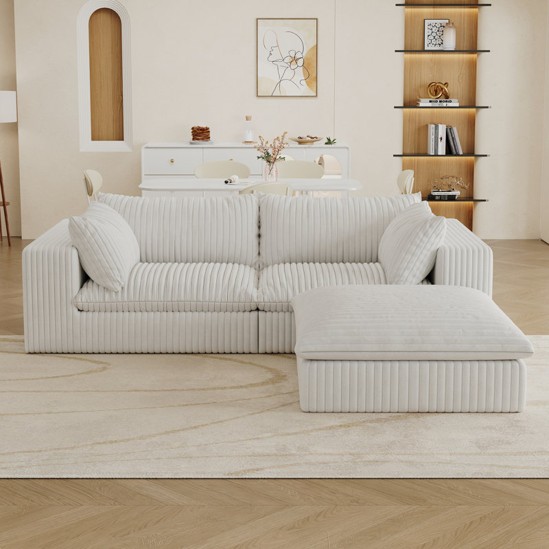 Canapé en velours côtelé de 39,8 po à 3 couches avec conception double couche, coussins amovibles, siège rembourré de plumes, compression haute densité, support complet en éponge pour diverses pièces, coussin de luxe, support principal