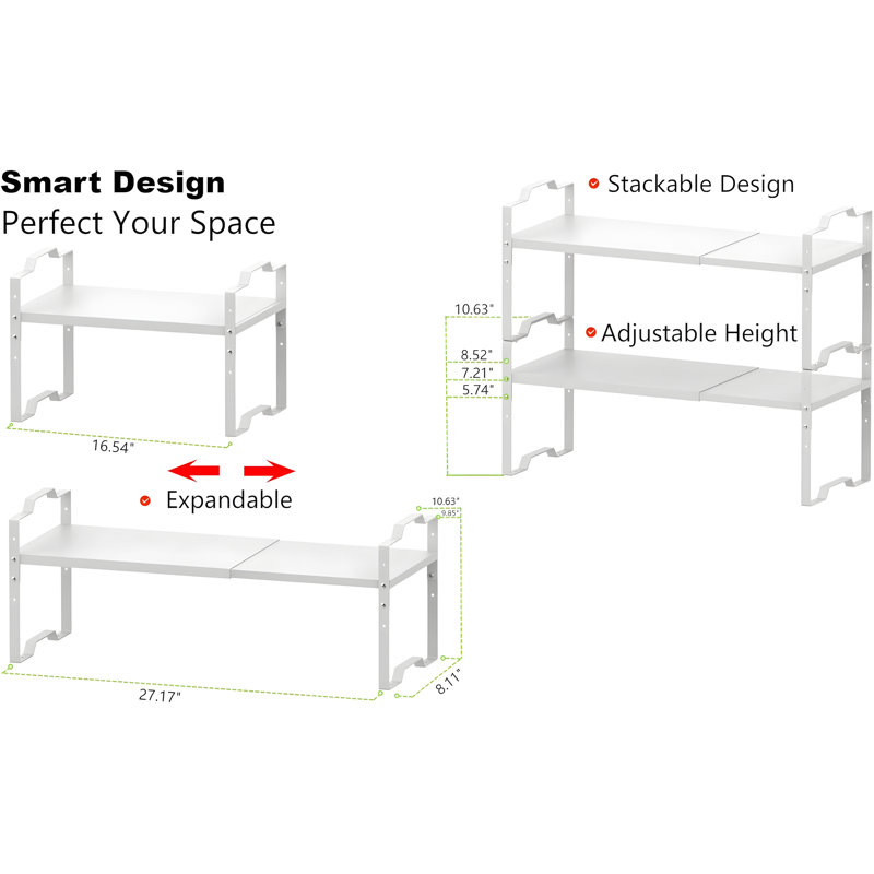 Expandable And Stackable Cabinet Shelf Organizer - Adjustable Kitchen And Bathroom Storage Rack For Countertop, Pantry, Cupboard Organization