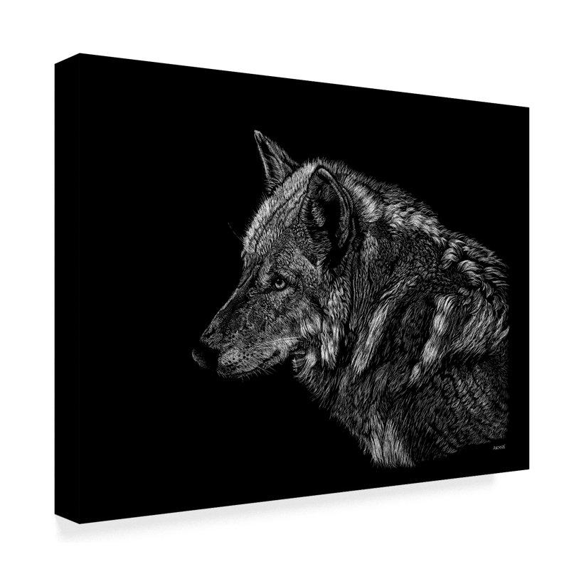 «Wolf on Black» par Hollifield, reproduction de peinture acrylique sur toile tendue, H 18 po x l 24 po x P 2 po