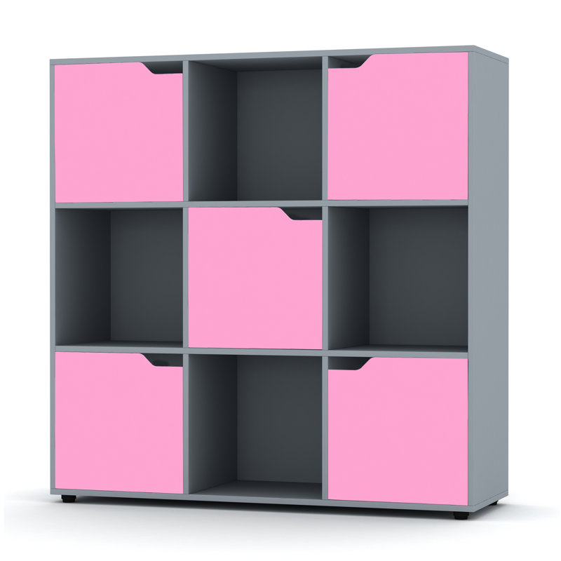 Franqui 90.5cm H x 89cm W Cube Bookcase, Grey/Pink