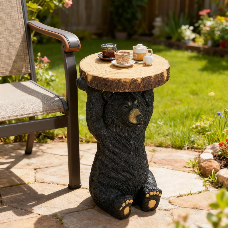 Bear-Shaped Side Table, Weather-Resistant MGO Composite