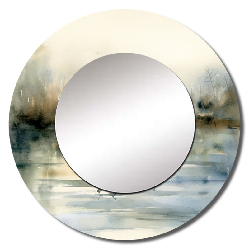 «Ducks in Pond II», grand miroir mural rond moderne, 29 po x 29 po