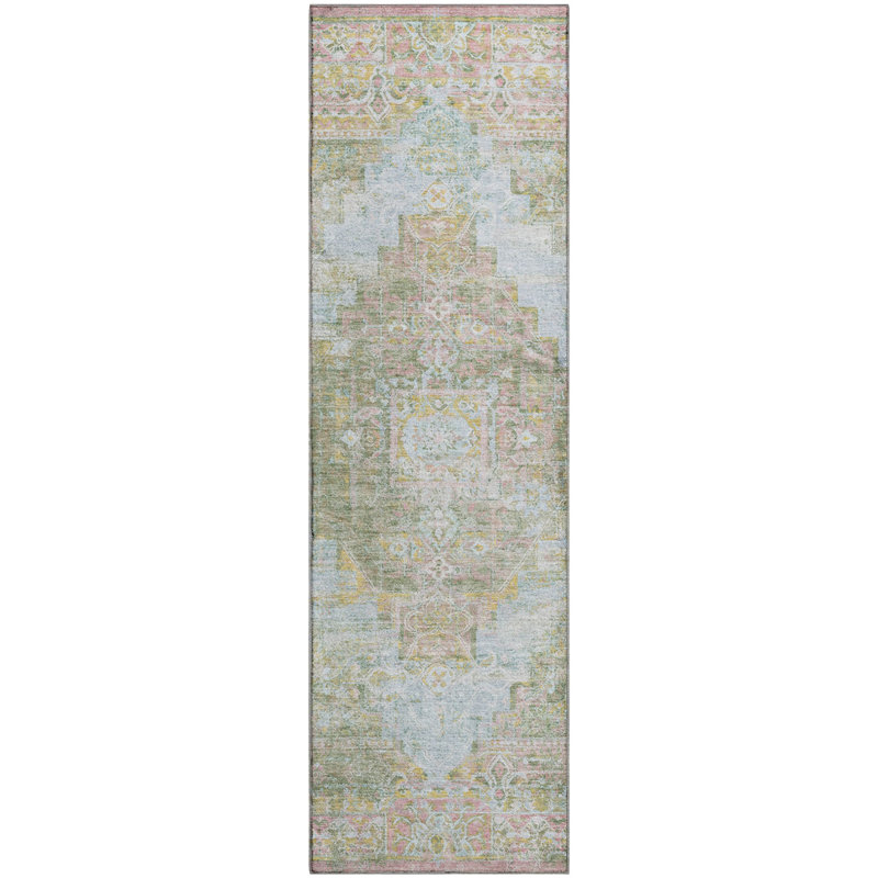 Premium Machine Washable Mayfield AMF2140 global Rug, 2'3" x 7'6" Runner, Green