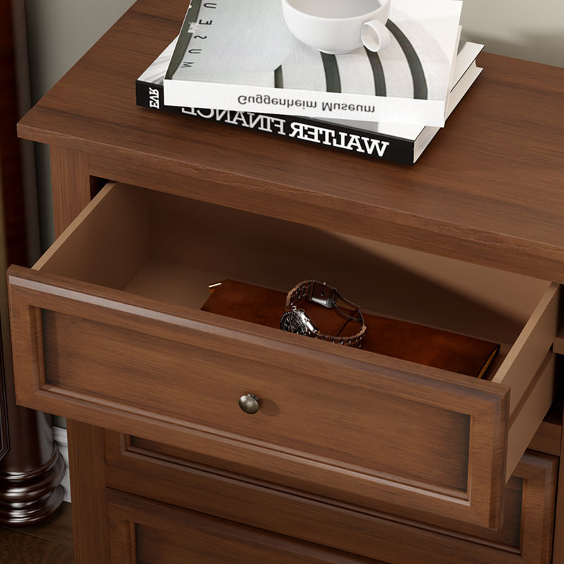 Brown Nightstand with Three Drawers, Fully Assembled, Brown