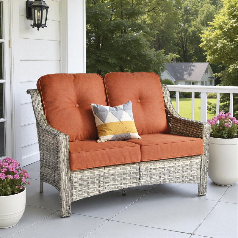 50.8" W 2-Seat Outdoor Patio Loveseat With 3.54" Thick Cushions, Pe Wicker Rattan Sofa With Steel Frame, High Back Tufted Cushion