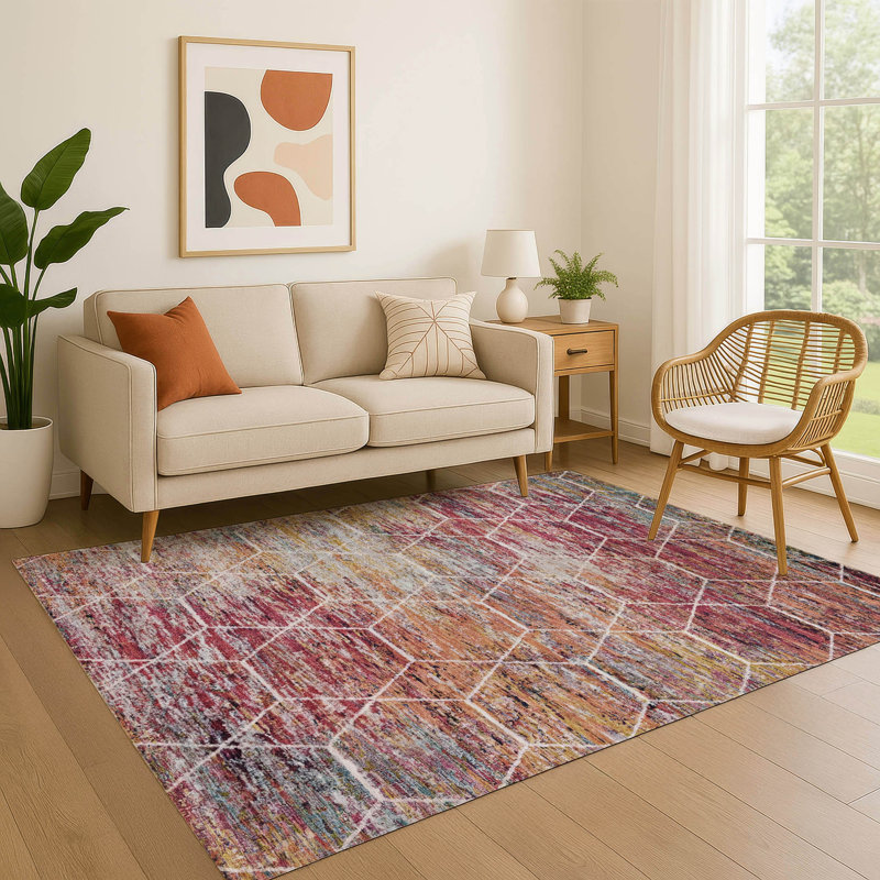 Premium Machine Washable Lubbers AMF1724 Geometric Rug, Rectangle 8' x 10'