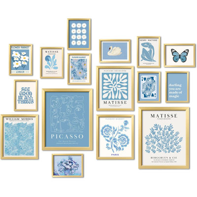 16 Pcs Framed Blue Wall Art