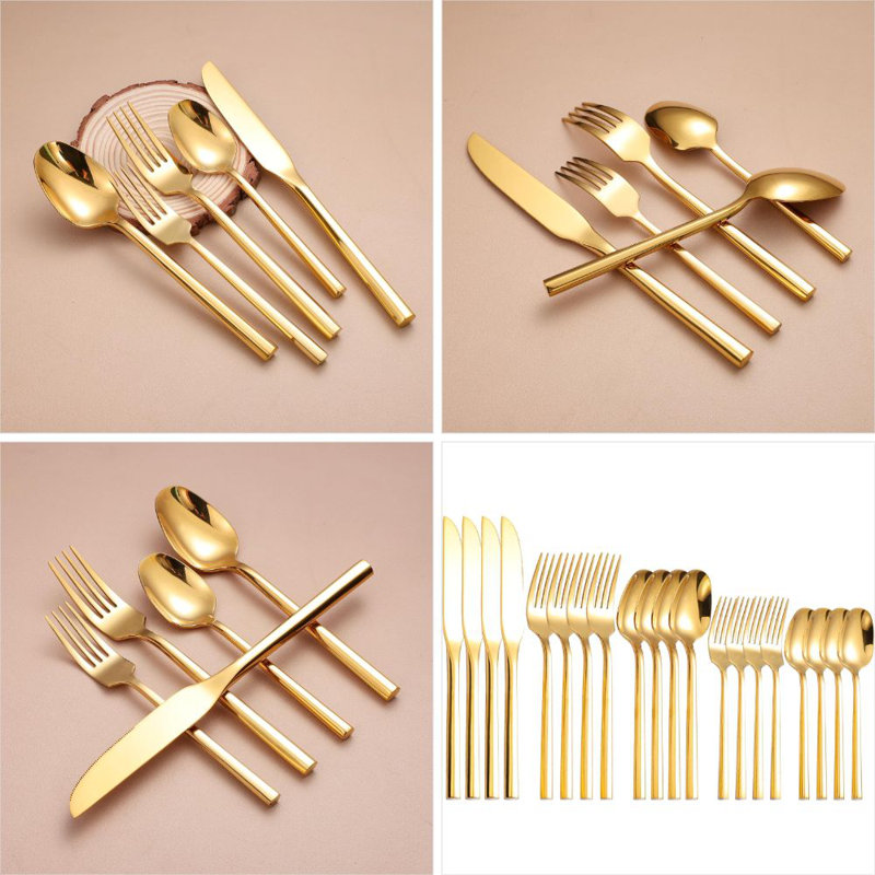 20-Piece Stainless Steel Flatware Set Service For 4, Mirror Gold Cutlery Set With Hexagon Handle, Dishwasher Safe Silverware For Wedding Housewarming Gift