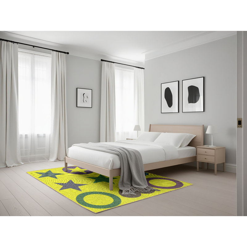 Tapis vert/jaune à motifs Pointsettia, Rectangle 5 pi x 7 pi