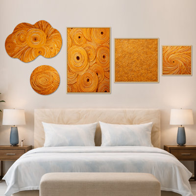 Golden Abstract Spiral Reverie I – Large Abstract Wall Art, Canvas and Metal 5 Piece Set (100" x 40")