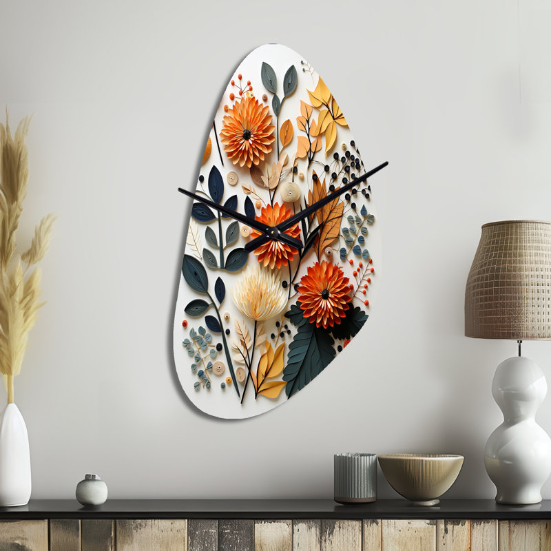 Horloge murale multicolore colorée Mid Mid Century Botanicals II - forme unique, Moyenne